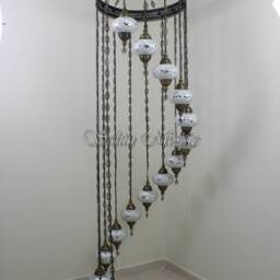 15 Ball Turkish Mosaic Chandelier, Large Globes, White - thumbnail 3