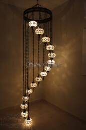 15 Ball Turkish Mosaic Chandelier, Large Globes, White