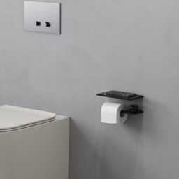 Sleek Toilet Paper Holder With Shelf Modern Bathroom Decor - thumbnail 3