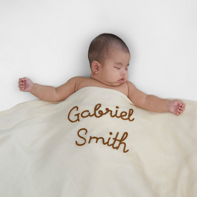 Personalized Hand-Lettered Baby Swaddle - Custom Embroidered Newborn Blanket - image 1