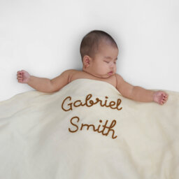 Personalized Hand-Lettered Baby Swaddle - Custom Embroidered Newborn Blanket
