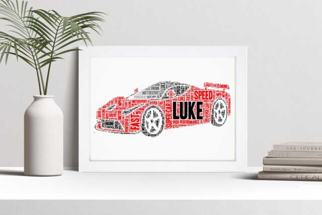 Personalised Ferrari Super Car Word Art Print, Custom Wall Framed Picture Gift, Present For Men, Boys Nl - image 1