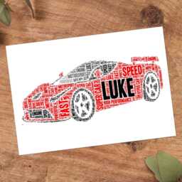 Personalised Ferrari Super Car Word Art Print, Custom Wall Framed Picture Gift, Present For Men, Boys Nl - thumbnail 3