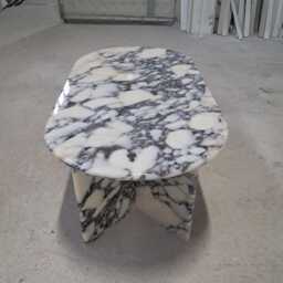 Handcrafted Calacatta Viola Marble Oval Coffee Table, Sculptural Side Custom Furniture - thumbnail 3