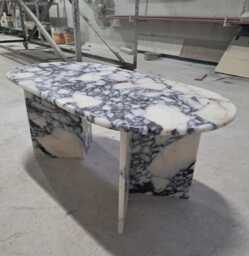 Handcrafted Calacatta Viola Marble Oval Coffee Table, Sculptural Side Custom Furniture