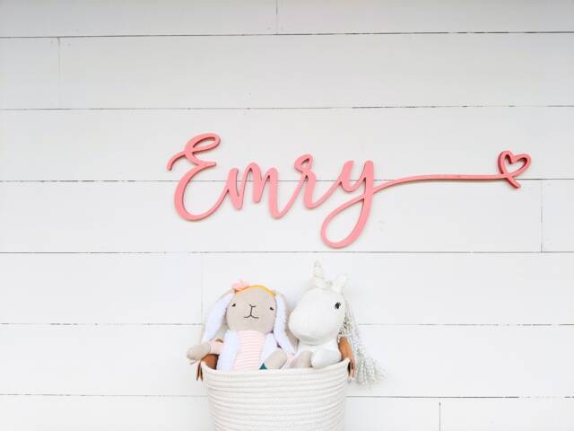 Personalized Wood Baby Girl Name Sign Nursery Heart Decor - image 1