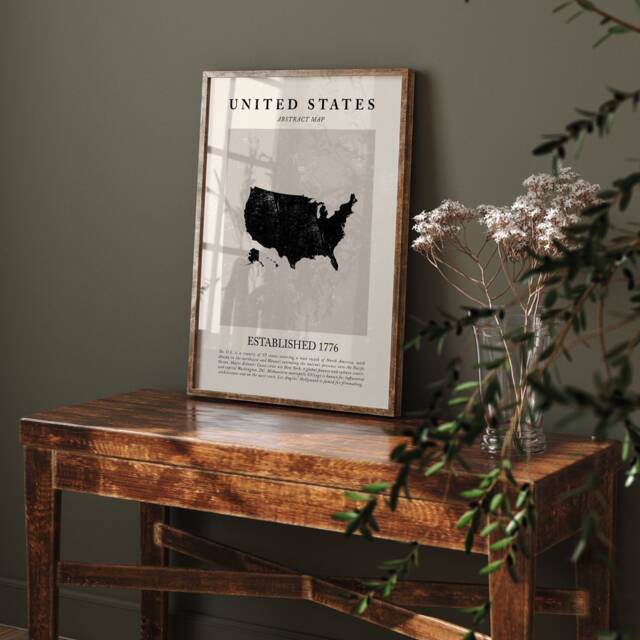 Abstract United States Map Vintage Wall Art Print Picasso + Matisse Inspired America Usa Travel Poster - image 1