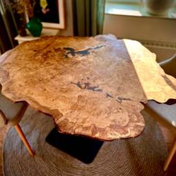 Round Dining Table Made Of Oak From A Tuber - Unique 100 120 cm Diameter Tree Edge Frame - thumbnail 3