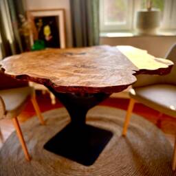 Round Dining Table Made Of Oak From A Tuber - Unique 100 120 cm Diameter Tree Edge Frame - thumbnail 2