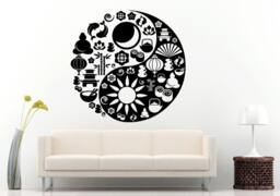 Yin Yang Symbol Mad Of Zen & Oriental Icons Namaste Buddha Pagoda Yoga Wall Decal Vinyl Sticker Mural Room Decor L669 - thumbnail 1