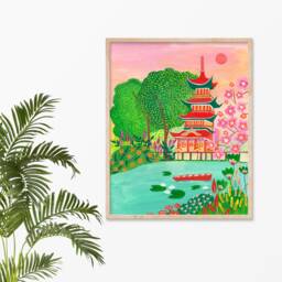 Japan Art Print, Travel Tokyo Japanese Temple Poster, Gift For Mew Home, Her, Christmas, Colorful - thumbnail 3