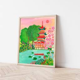 Japan Art Print, Travel Tokyo Japanese Temple Poster, Gift For Mew Home, Her, Christmas, Colorful - thumbnail 2