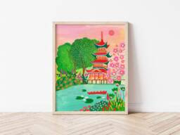Japan Art Print, Travel Tokyo Japanese Temple Poster, Gift For Mew Home, Her, Christmas, Colorful - thumbnail 1