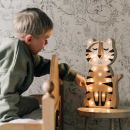 Wooden Tiger Lamp For Nursery - Forest Theme Woodland Gift Baby Newborn Personalized Kids Led Night Light - thumbnail 3