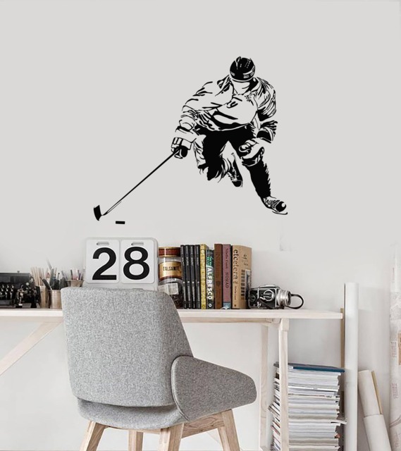 Hockey Player Vinyl Wall Decal Ice Puck Sports Fan Art Teen Room Stickers Mural - #2673Di - image 1