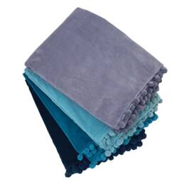 Luxury Velvet Throw, Blue Sofa Grey Bedroom Throws, Blankets, Pompom Home Gift - thumbnail 2