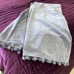 Luxury Velvet Throw, Blue Sofa Grey Bedroom Throws, Blankets, Pompom Home Gift - thumbnail 4