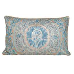 Fortuny Fabric Pillow Case Blue-Green & Silvery Gold Orsini Texture - Made in Italy - thumbnail 1