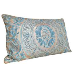Fortuny Fabric Pillow Case Blue-Green & Silvery Gold Orsini Texture - Made in Italy - thumbnail 3