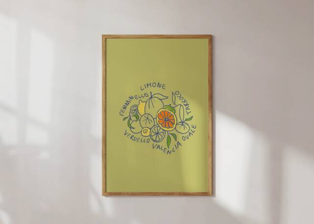 Poster Lime, Lemons & Orange Varieties/Art Print Dolce Vita Italy, Kitchen, Food, Amalfi, Picture, Kitchen Poster, Pattern, Green, Yellow - image 1