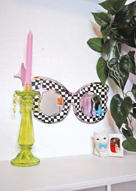 70S Black & White Check Sunglasses - image 1