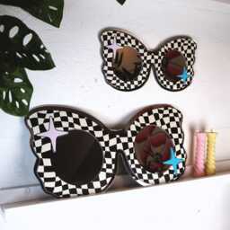 70S Black & White Check Sunglasses - thumbnail 3
