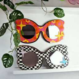 70S Black & White Check Sunglasses - thumbnail 4