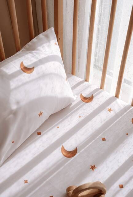 Sky Patterned Cotton Fitted Organic Baby Sheets - Moon Stars Soft Crib Bedding For Newborn Toddler Bed Nursery Gift - image 1
