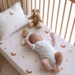 Sky Patterned Cotton Fitted Organic Baby Sheets - Moon Stars Soft Crib Bedding For Newborn Toddler Bed Nursery Gift - thumbnail 2