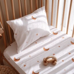 Sky Patterned Cotton Fitted Organic Baby Sheets - Moon Stars Soft Crib Bedding For Newborn Toddler Bed Nursery Gift - thumbnail 3