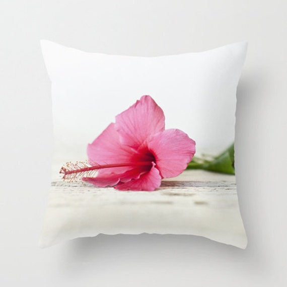 Pink Pillow - Flower Case Tropical Hibiscus Cover- 16x16 18x18 20x20 Cover - image 1