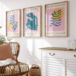 Blue & Pink Set Of 3 Abstract Henri Matisse Prints, Modern, Gallery Wall Art, Bedroom, Living Room Decor - thumbnail 1