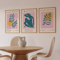 Blue & Pink Set Of 3 Abstract Henri Matisse Prints, Modern, Gallery Wall Art, Bedroom, Living Room Decor - thumbnail 3