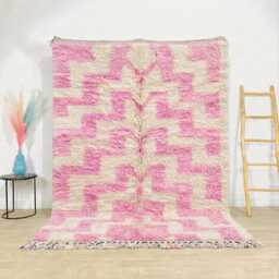 Moroccan Pink Berber Rug, Handwoven Wool Shag Rug With Geometric Maze Pattern, Authentic Beni Ourain Style Carpet, Large 9x12 Area - thumbnail 1