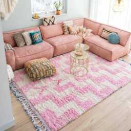 Moroccan Pink Berber Rug, Handwoven Wool Shag Rug With Geometric Maze Pattern, Authentic Beni Ourain Style Carpet, Large 9x12 Area - thumbnail 3