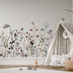 Magical Botanical Flower Wall Decal Border - Bottom - Easy To Apply Peel & Stick Floral Stickers For Nursery Decor - thumbnail 1