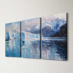 Patagonia Glacier 3 Panel Split Canvas Wall Art Cool Toned Mountain Landscape Scenic Ice Field Oil Painting Framed Home Decor - thumbnail 1