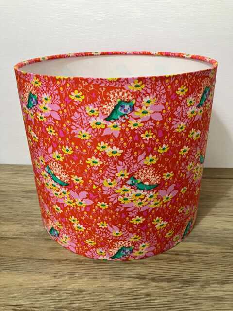 Dandelion Hedgehog Lampshade, Tula Pink Red Turquoise Fabric, Animal Decor - image 1