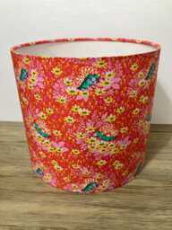 Dandelion Hedgehog Lampshade, Tula Pink Red Turquoise Fabric, Animal Decor