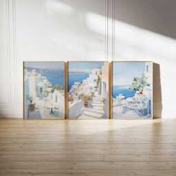 Set Of 3 Santorini Greece Travel Posters, Greek Island Art Prints, Print, Mediterranean Wall Art, Poster Decor - thumbnail 4