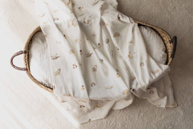 Cosmix Swaddle, Soft Space Muslin Blanket, Planet Star Naturel Color Baby Organic Blanket - image 1
