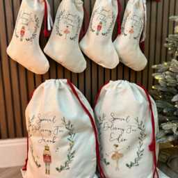 Personalised Christmas Sack, Stocking & Mug Set, Nutcracker Or Fairy Design, Matching Family Gifts, Linen Santa Sack With Name - thumbnail 3
