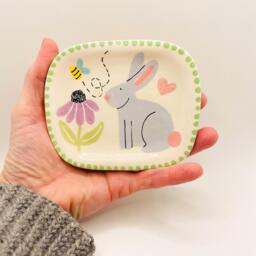 Handmade Ceramic Soap Dish Hand-Painted Bunny Rabbit, Bathroom Accessory, Home Decor, Handcrafted Pottery - thumbnail 1
