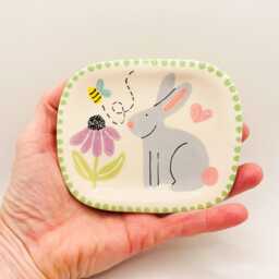 Handmade Ceramic Soap Dish Hand-Painted Bunny Rabbit, Bathroom Accessory, Home Decor, Handcrafted Pottery - thumbnail 3