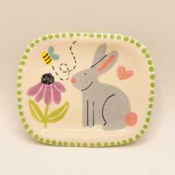 Handmade Ceramic Soap Dish Hand-Painted Bunny Rabbit, Bathroom Accessory, Home Decor, Handcrafted Pottery - thumbnail 4