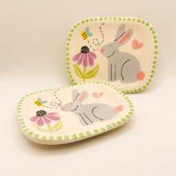 Handmade Ceramic Soap Dish Hand-Painted Bunny Rabbit, Bathroom Accessory, Home Decor, Handcrafted Pottery - thumbnail 2
