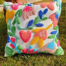 Handmade Punch Needle Pillow Cover, Floral Embroidered Cushion - thumbnail 3