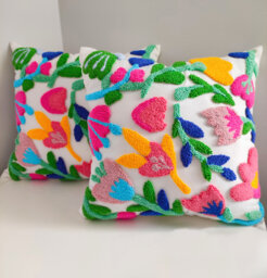Handmade Punch Needle Pillow Cover, Floral Embroidered Cushion - thumbnail 1