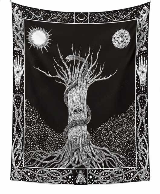 Gothic Tree Of Life Tapestry - Serpent Wall Hanging, Dark Academia Decor - image 1