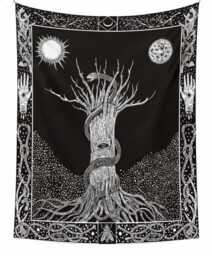 Gothic Tree Of Life Tapestry - Serpent Wall Hanging, Dark Academia Decor - thumbnail 1